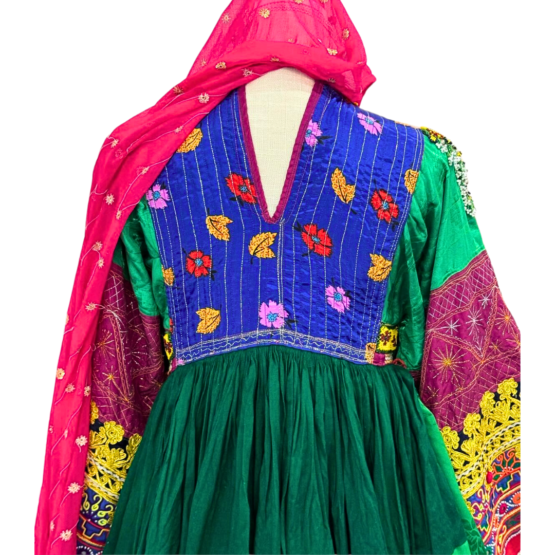 Traditional Afghan Women Long Bridal Green Kochi Dress
