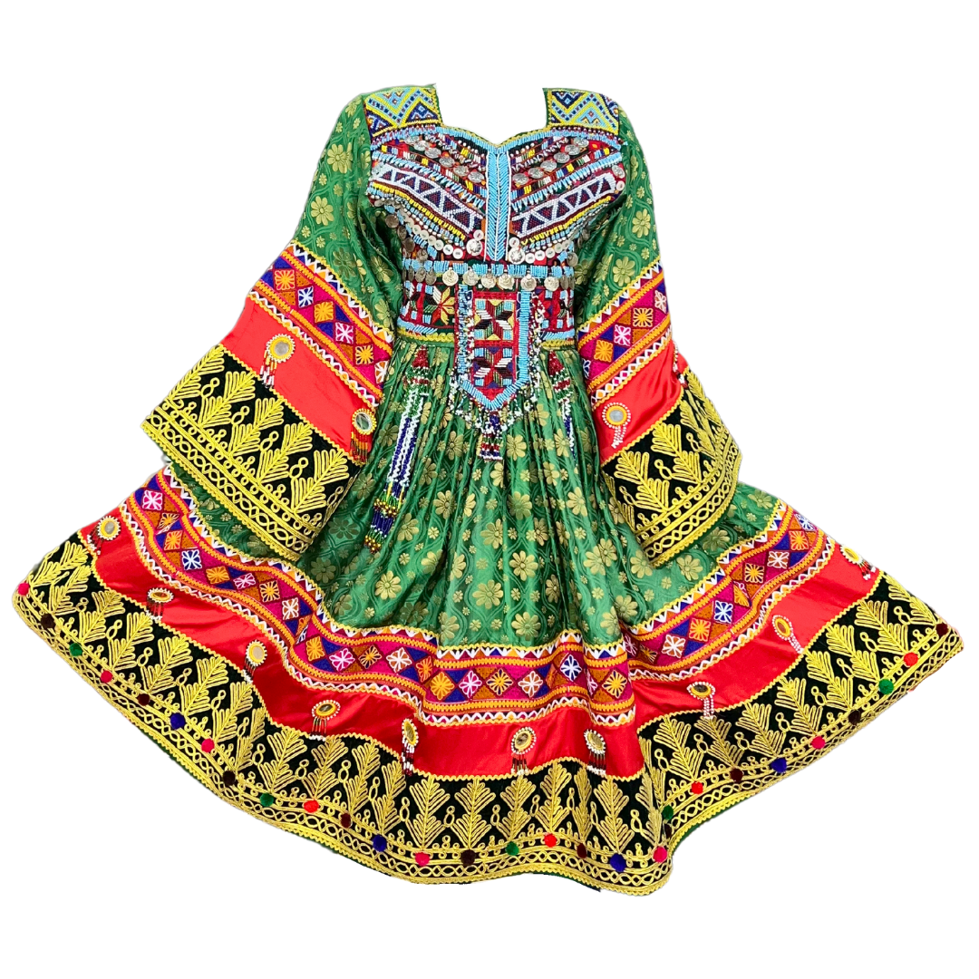 Traditional Afghan Short GREEN Women Dress