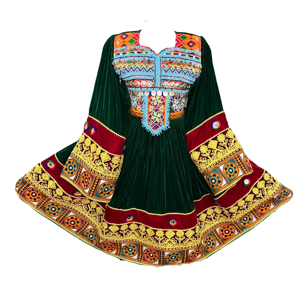 Traditional Afghan Short GREEN Women Dress
