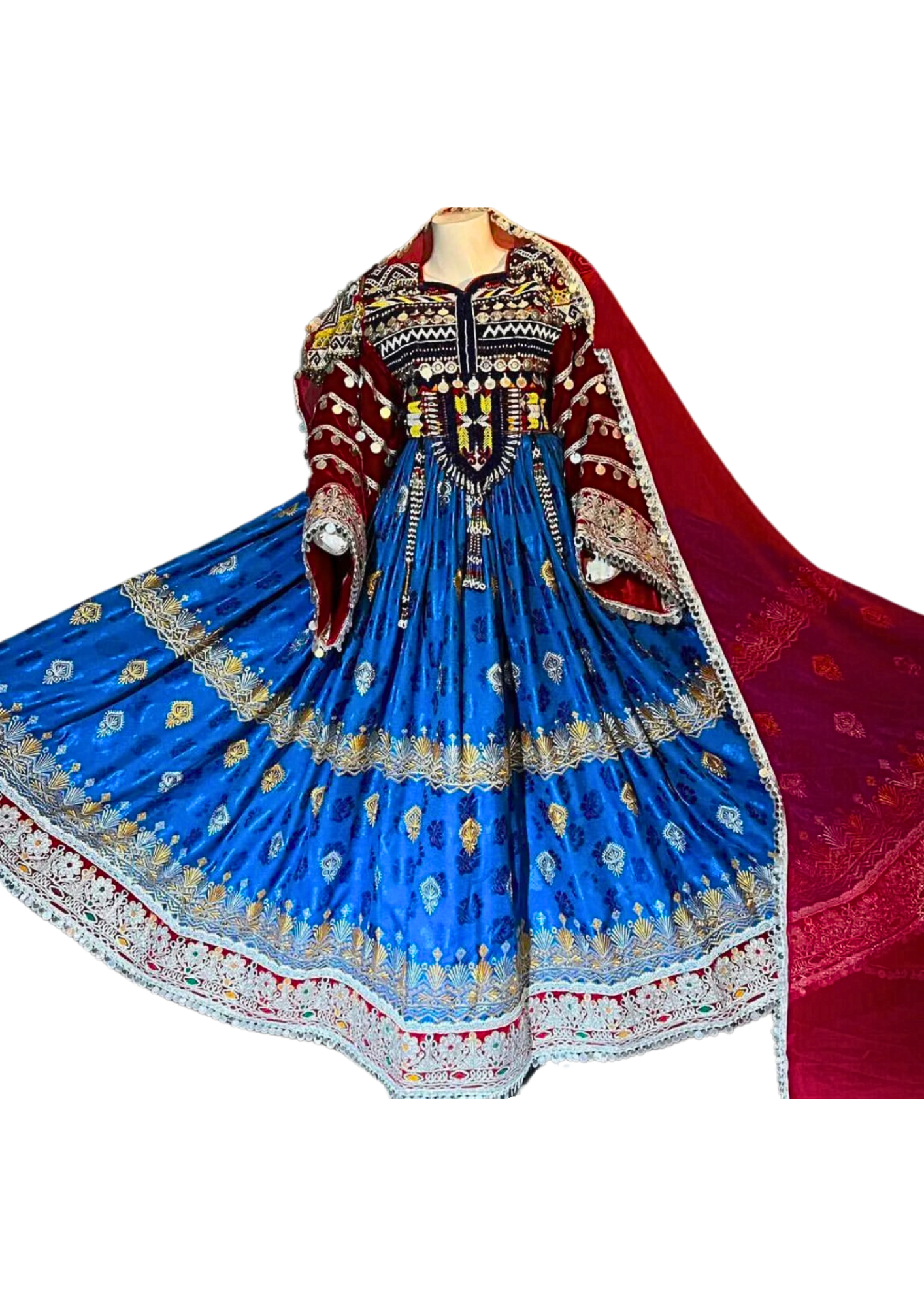 Traditional Afghan Bridal Long Blue Kochi Dress