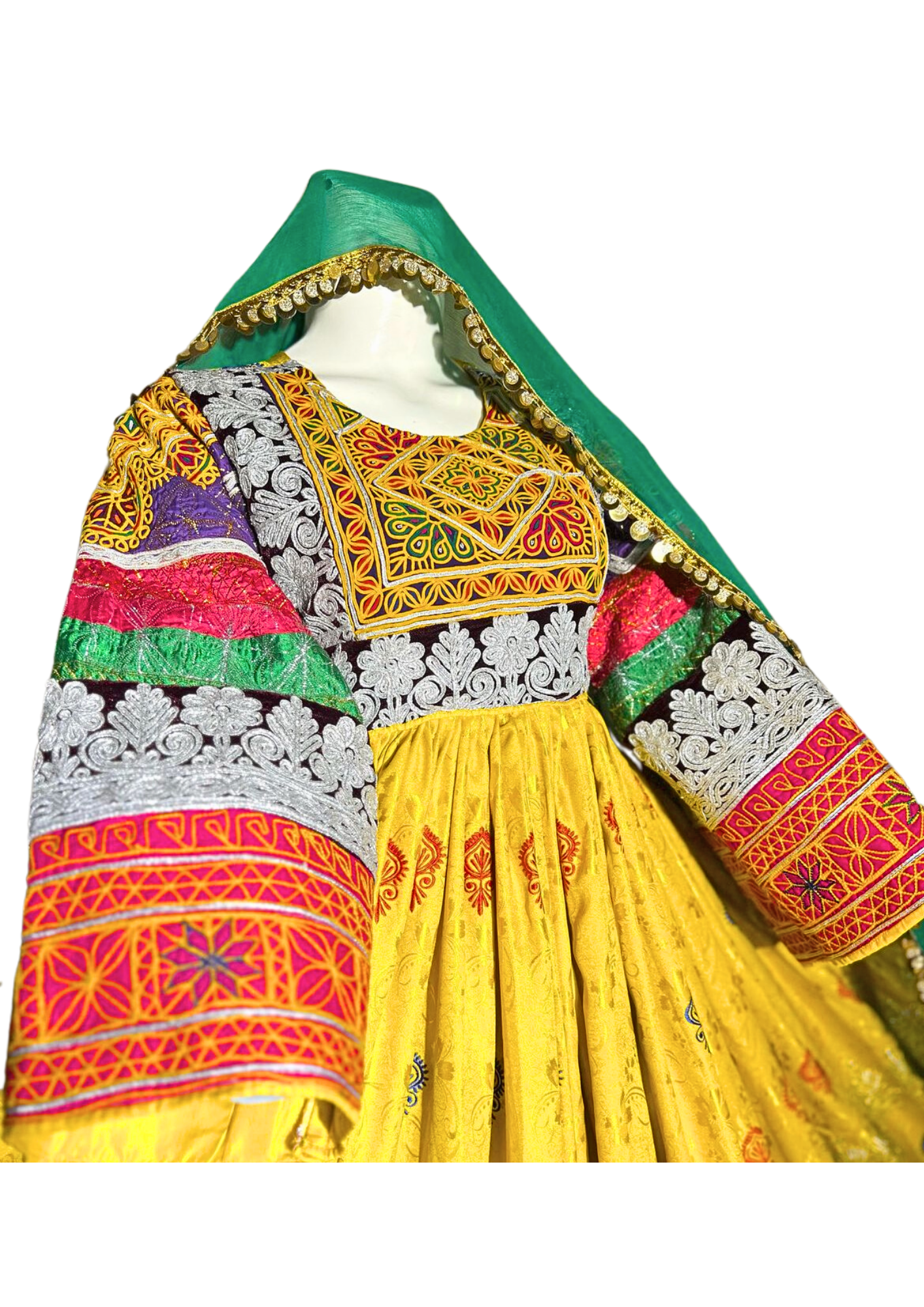 Traditional Afghan Women Long Yellow Bridal Kochi Dress