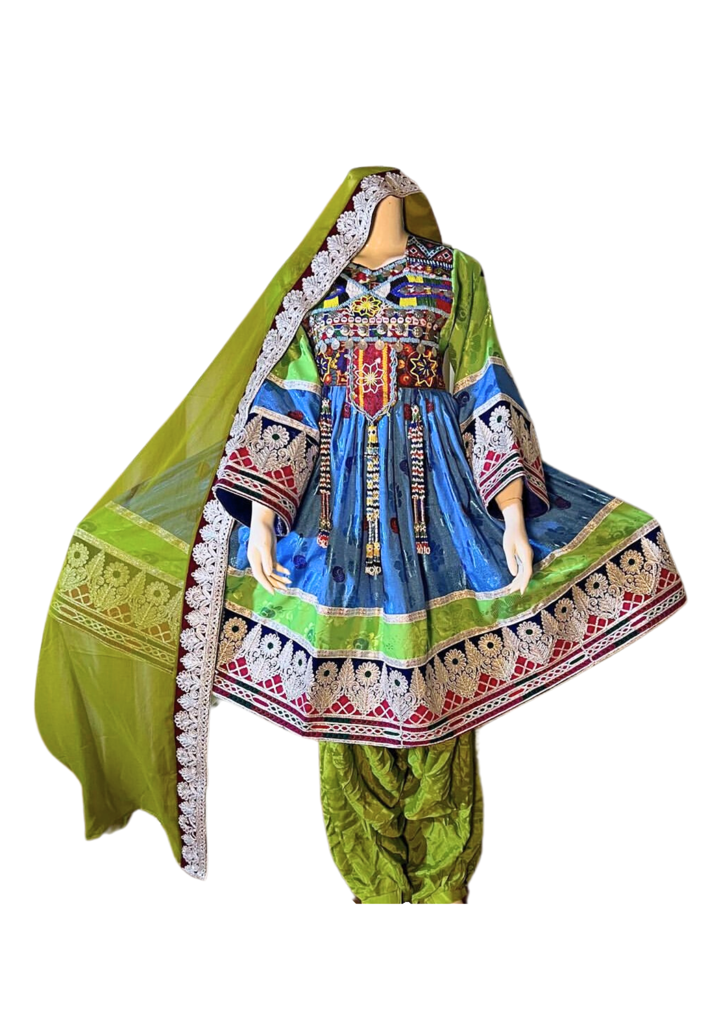 Traditional Afghan Women Short Blue Bridal Kochi Dress