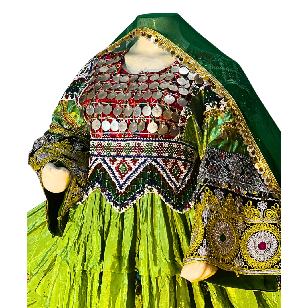 Traditional Afghan Women Green Long Bridal Kochi Dress