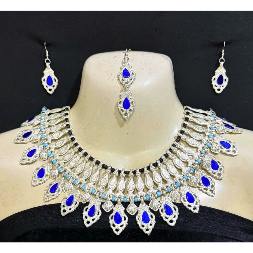 Traditional Vintage Bridal Afghan Jewellery Blue Full Set