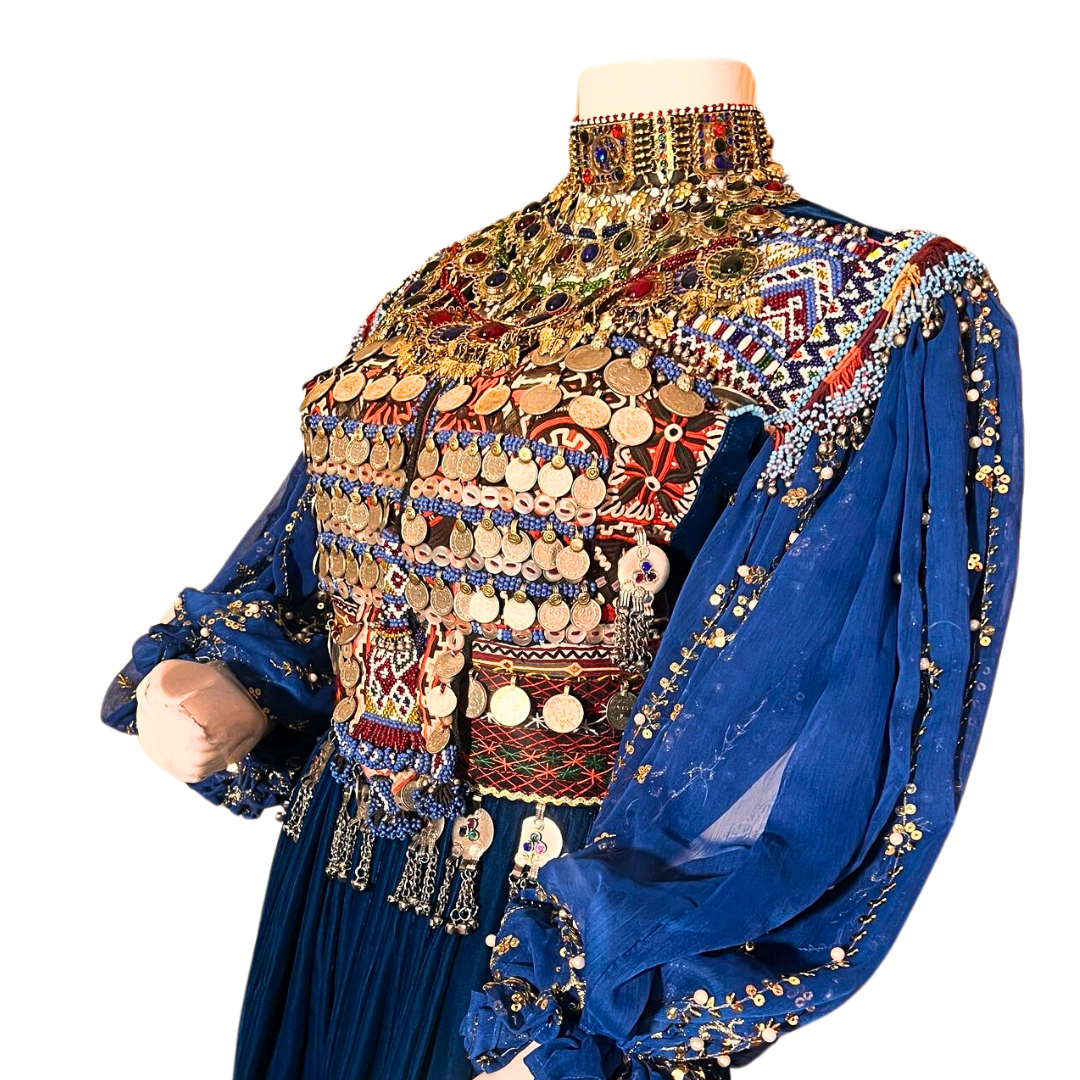Traditional Afghan Women Bridal Blue Long Dress