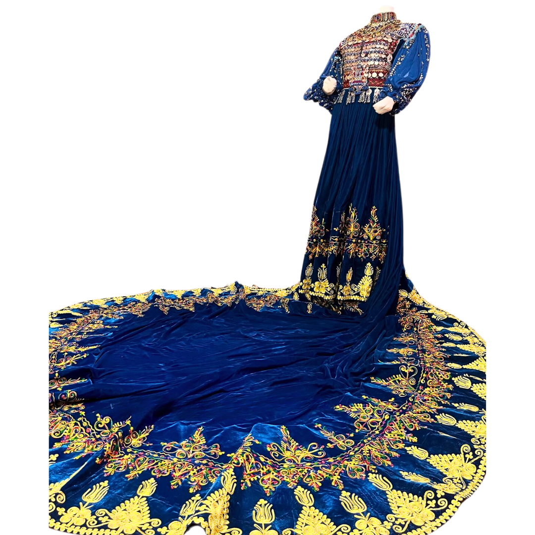 Traditional Afghan Women Bridal Blue Long Dress