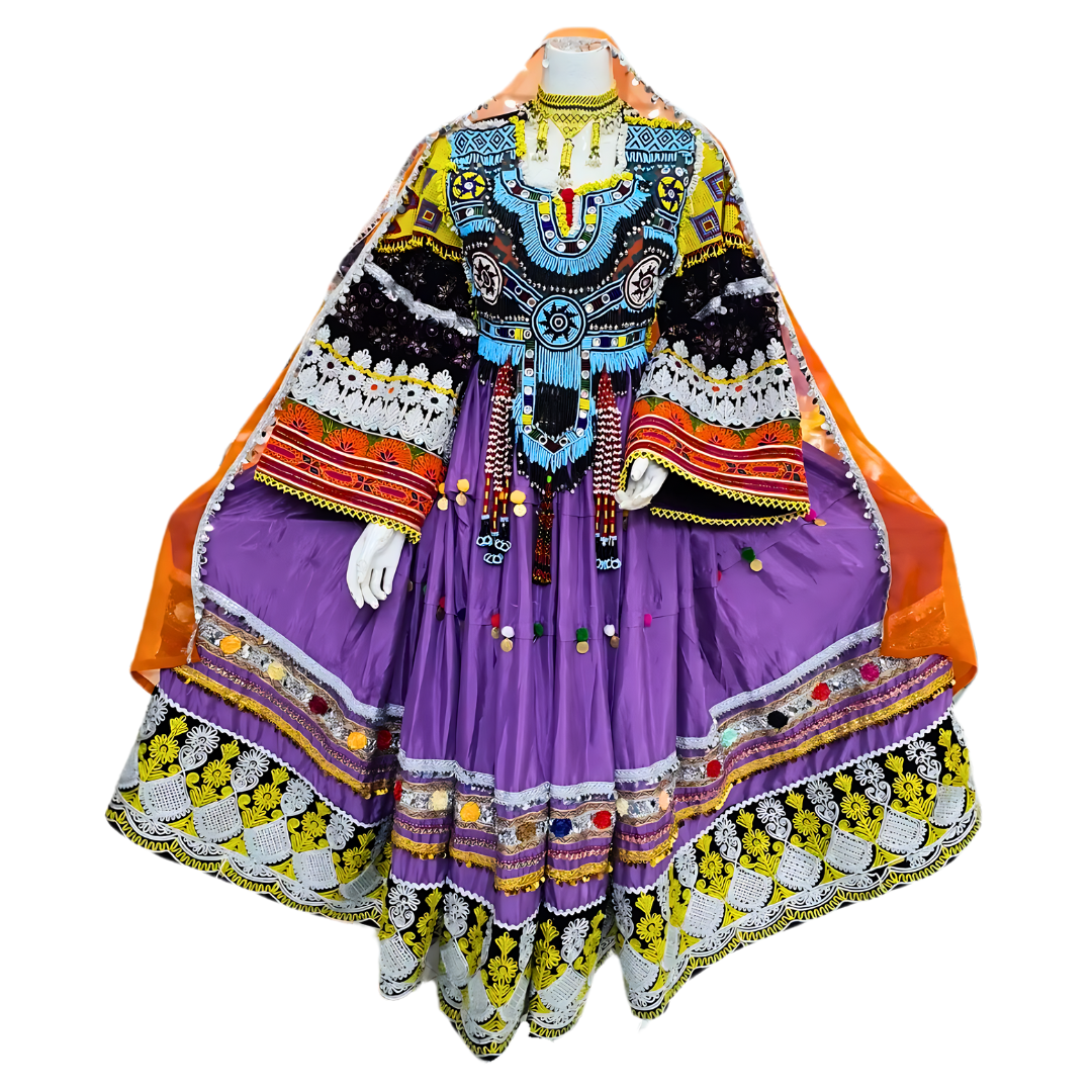 Traditional Afghan Bridal Women Long Purple Kochi Dress