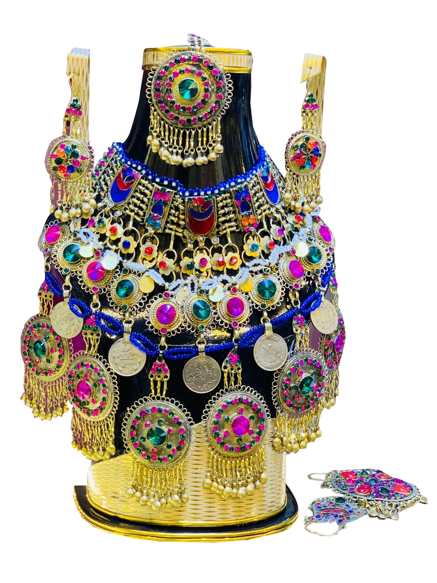 Traditional Afghan Bridal Vintage Pink and Green Jewellery Set