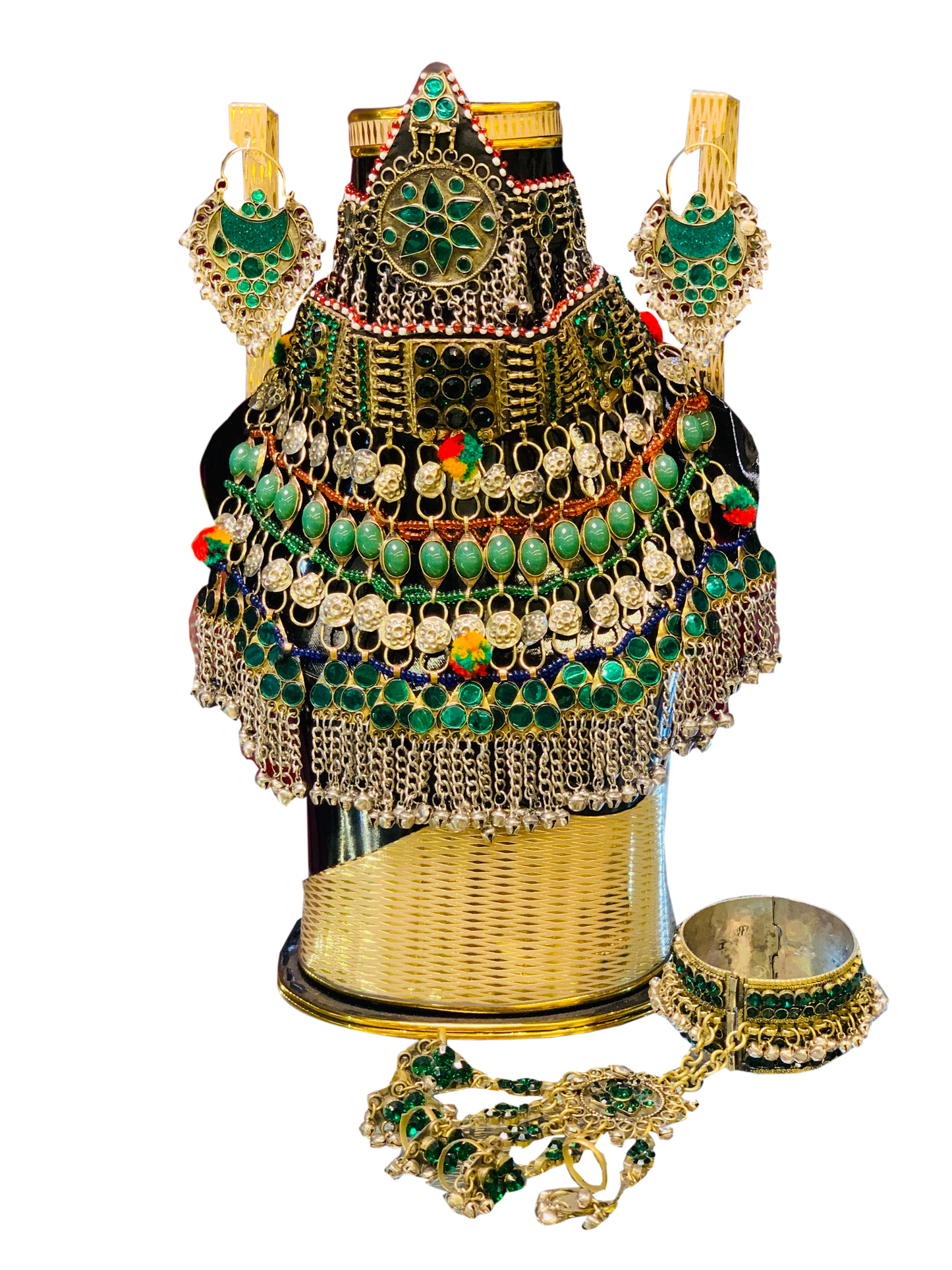 Traditional Vintage Green Jewel Afghan Jewellery Set
