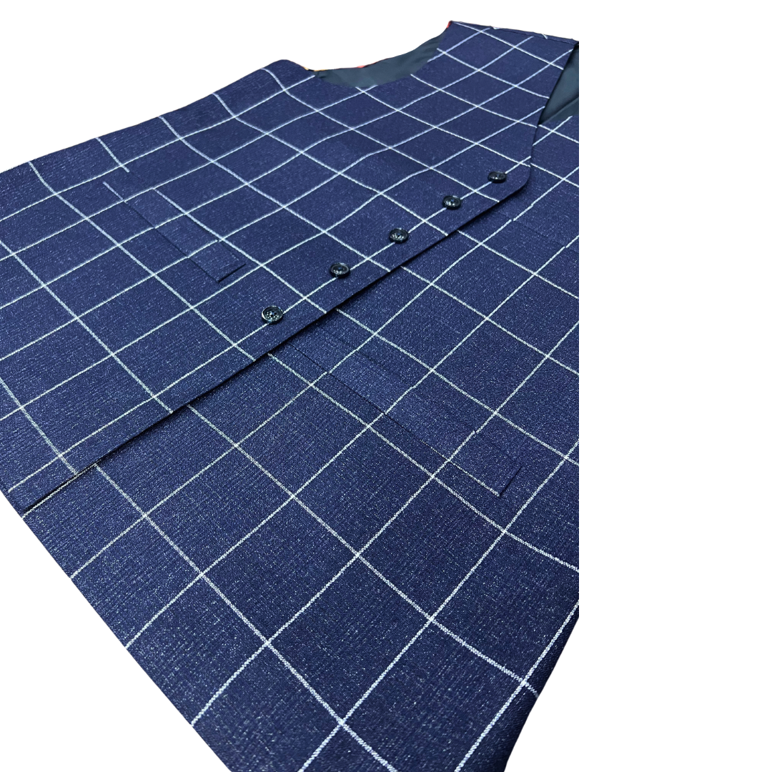 Traditional Afghan Men Modern Blue Stripped Waskat - Waistcoat