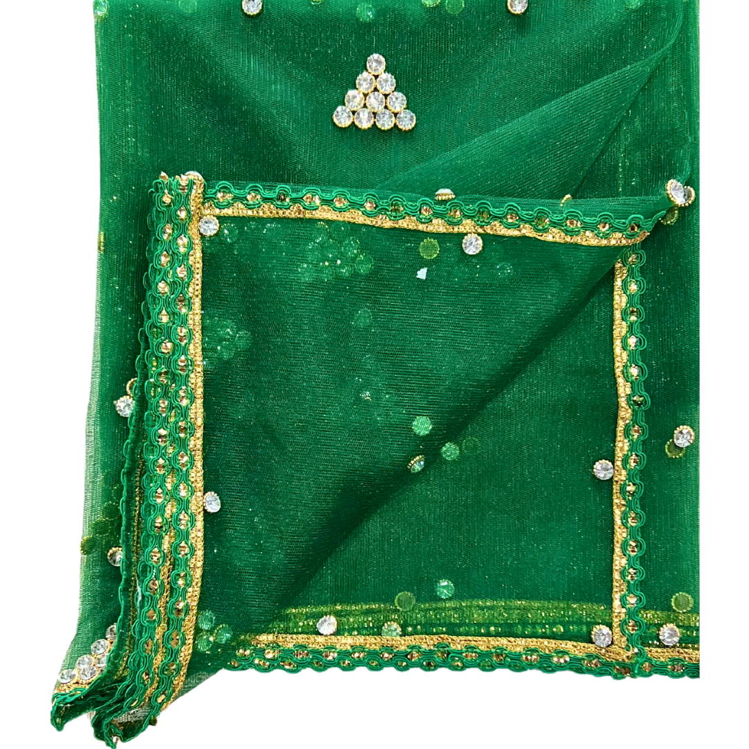 Traditional Afghan Bridal Green Shawl with Rhinestones