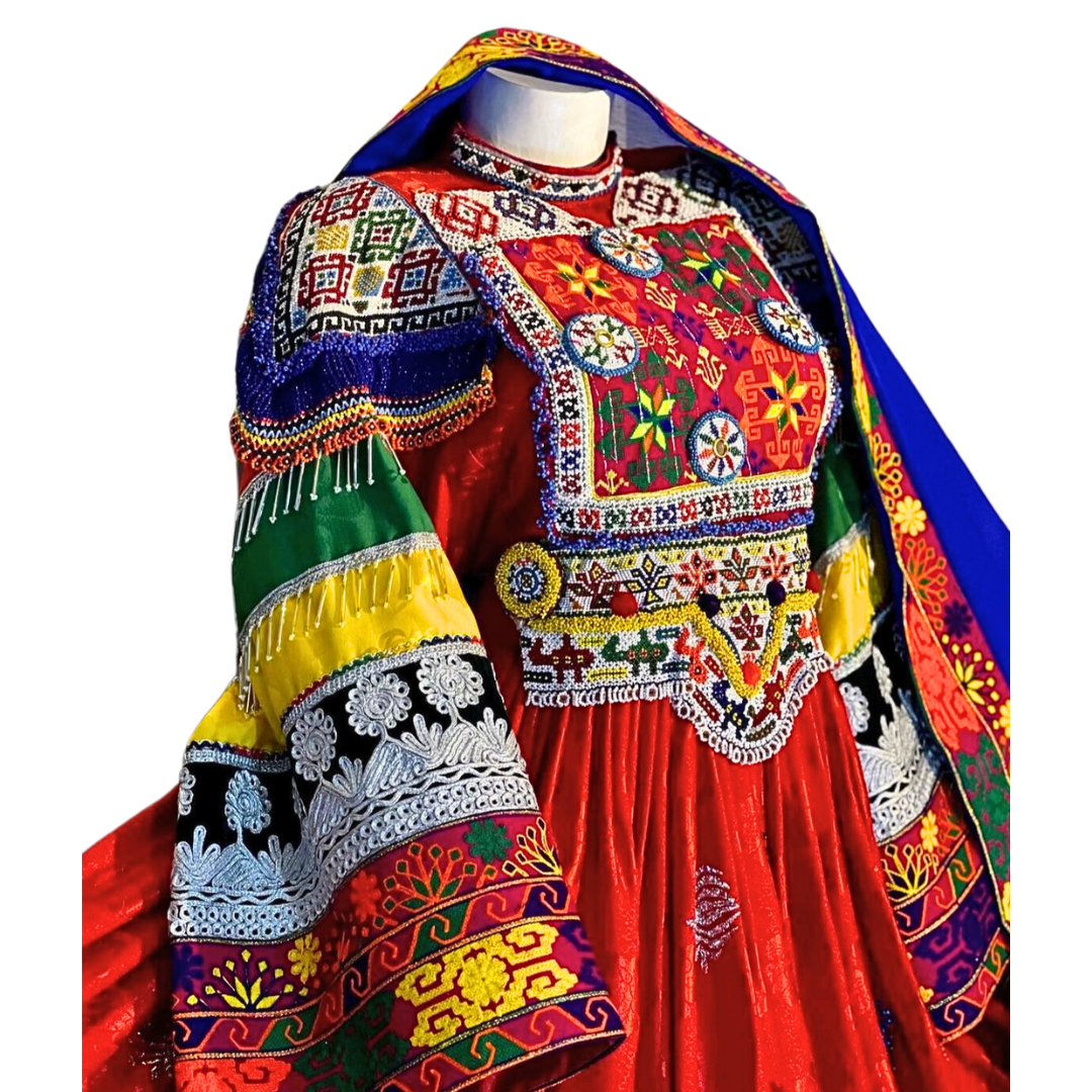 Traditional Afghan Bridal Long Red Kochi Dress