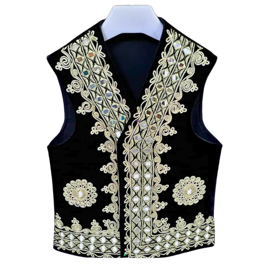 Traditional Afghan Boys Black and Gold Waskat - Waistcoat