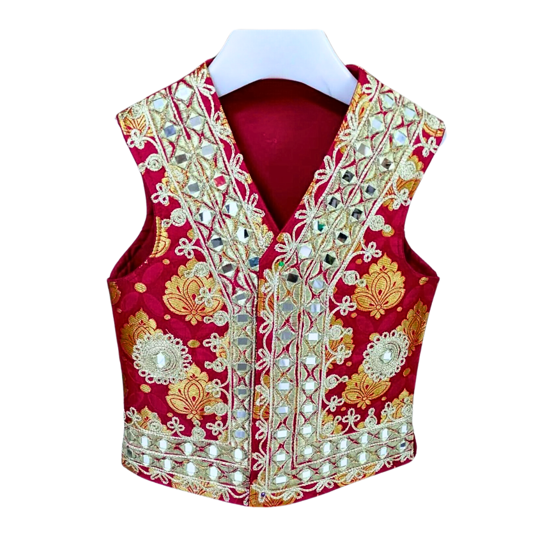 Traditional Afghan Young Men Red Wedding Waskat - Waistcoat