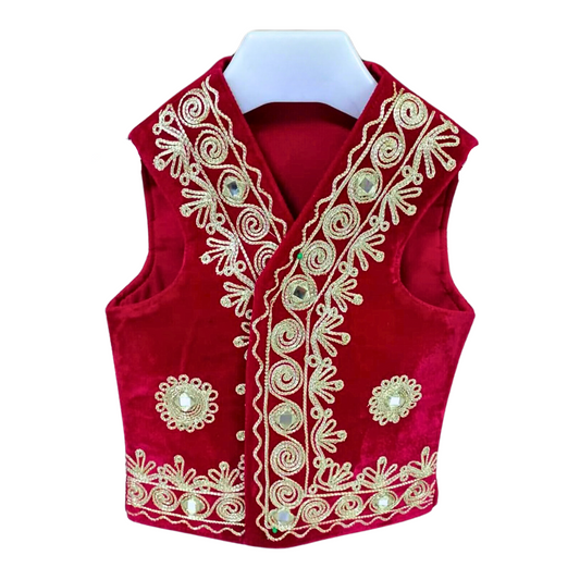 Traditional Afghan Young Boy Red Wedding Waskat - Waistcoat