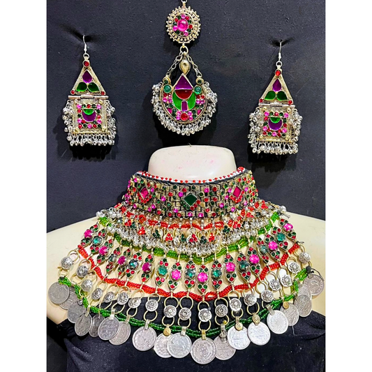 Traditional Afghan Vintage Pink & Green Bridal Full Set