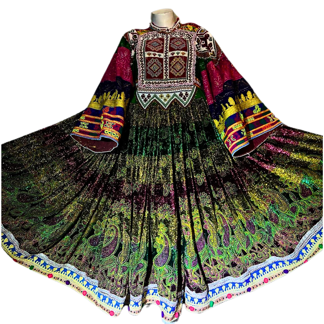 Traditional Afghan Bridal Long Velvet Vintage Kochi Dress