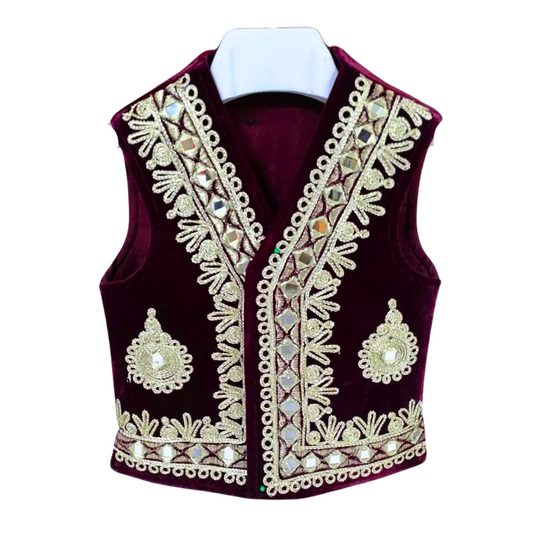 Traditional Afghan Young Boy Red Wedding Waskat - Waistcoat