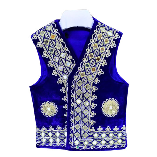 Traditional Afghan Young Boy Blue Wedding Waskat - Waistcoat