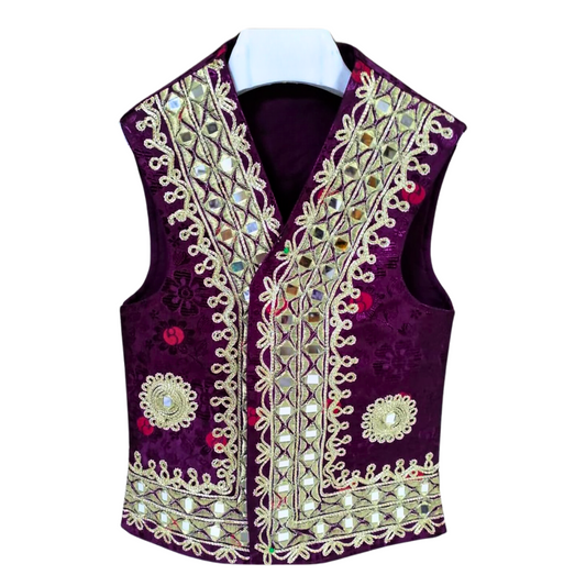 Traditional Afghan Young Boy Purple Wedding Waskat - Waistcoat