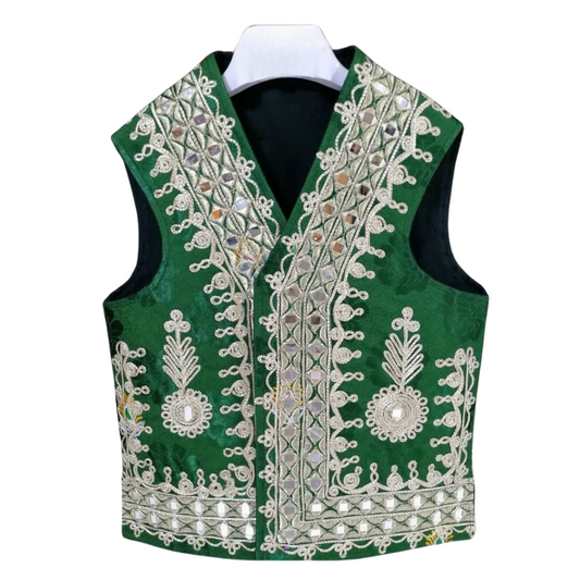 Traditional Afghan Young Boy Green Wedding Waskat - Waistcoat