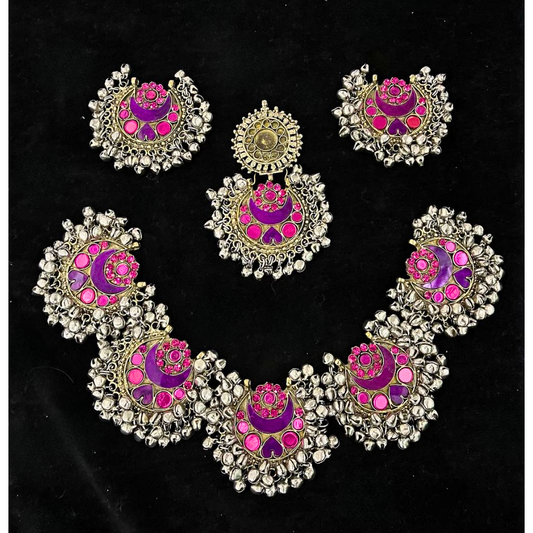 Traditional Afghan Women Vintage Jewellery Set with Pink Stones