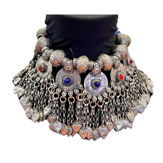 Traditional Afghan Women Vintage Choker with Red and Blue Stones