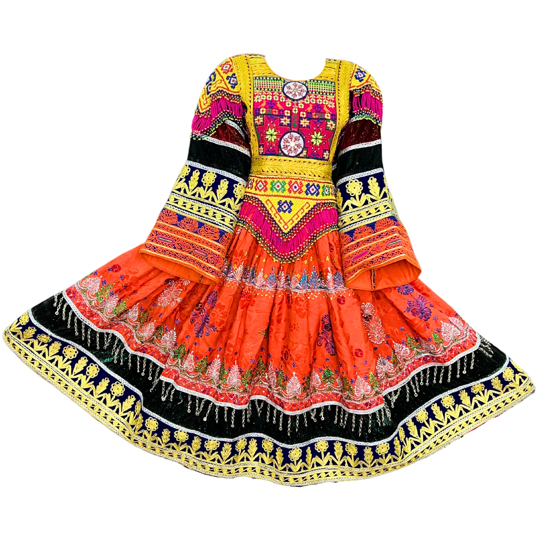 Traditional Afghan Short Orange Women Dress