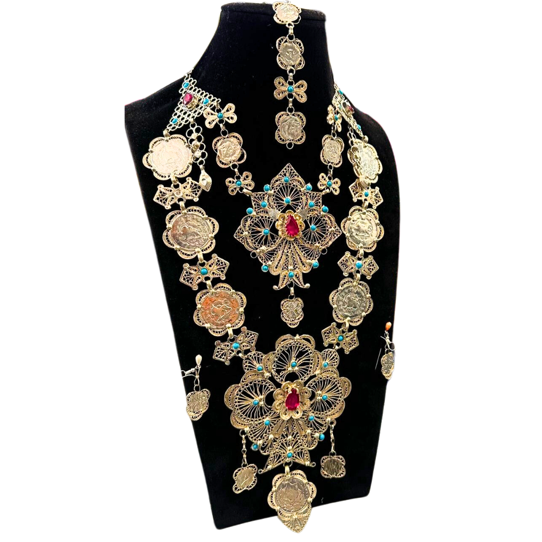 Traditional Afghan Women Vintage Jewellery Set with Blue and Red Stones