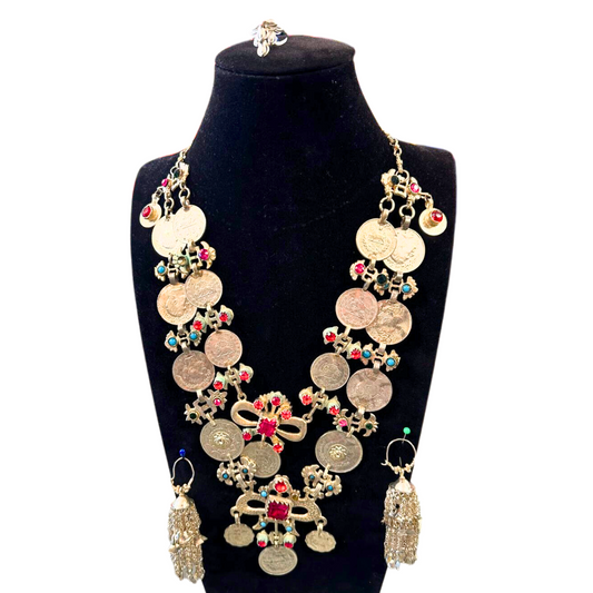 Traditional Afghan Women Vintage Jewellery Set with a Long Necklace