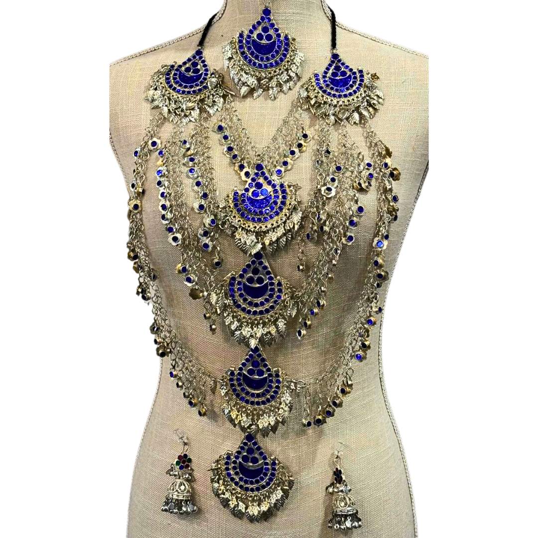 Traditional Afghan Women Vintage Full Jewellery Set with Blue Stones