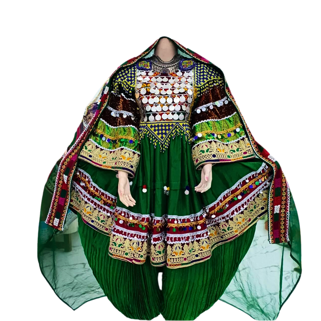 Traditional Afghan Bridal Green Short Kochi Dress