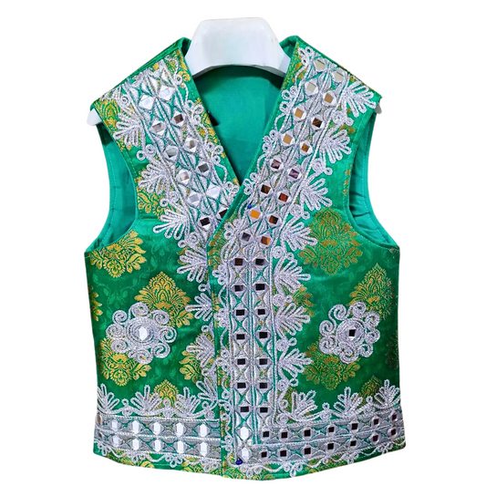 Traditional Afghan Young Boy Green Wedding Waskat - Waistcoat