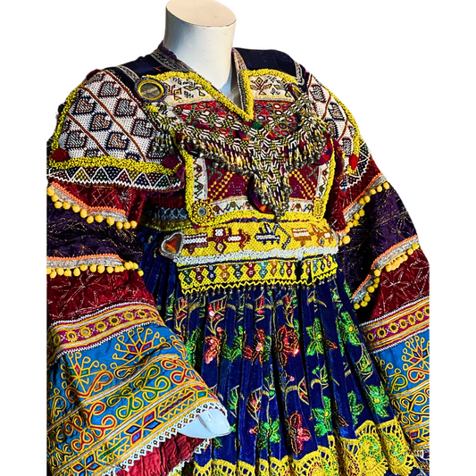 Traditional Afghan Bridal Long Velvet Vintage Kochi Dress