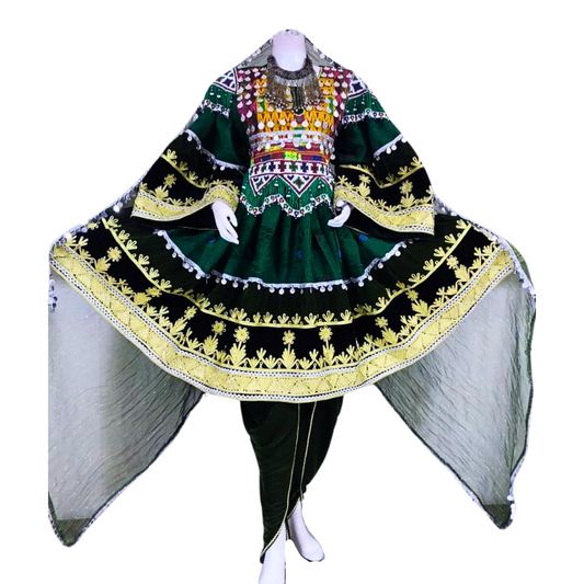 Traditional Afghan Bridal Short Green Kochi Dress