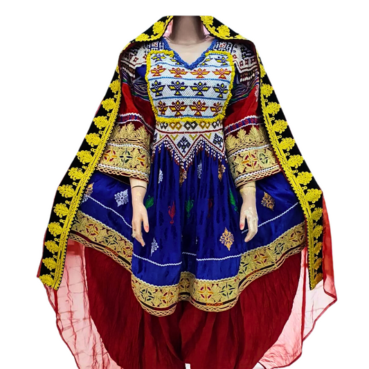 Traditional Afghan Simple Blue Short Kochi Dress