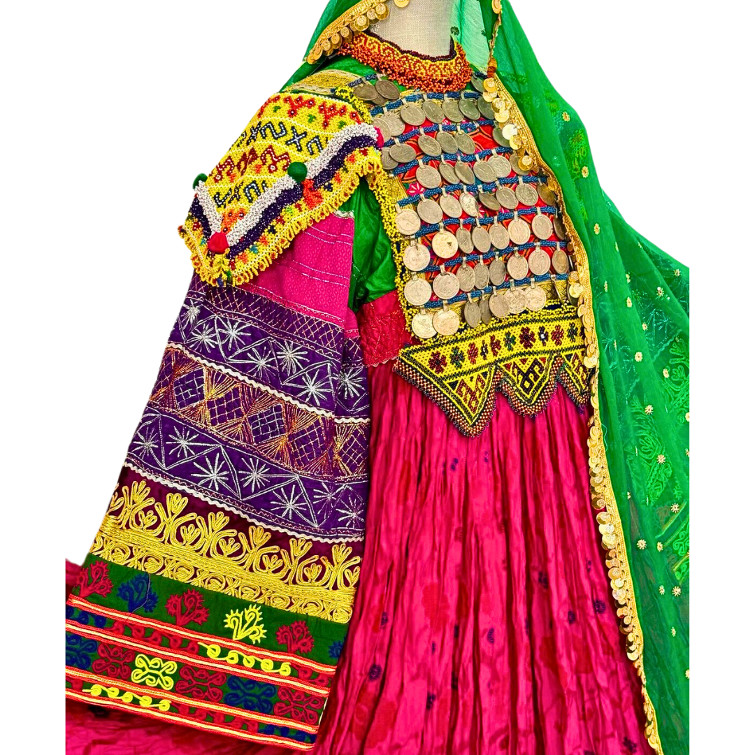 Traditional Afghan Women Long Bridal Pink Kochi Dress