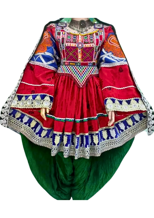 Traditional Afghan Bridal Women Short Red Kochi Dress