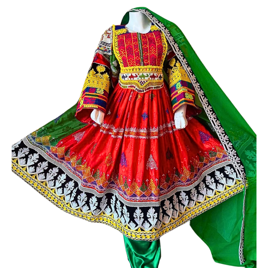 Traditional Afghan Women Kochi Red Bridal Short Dress