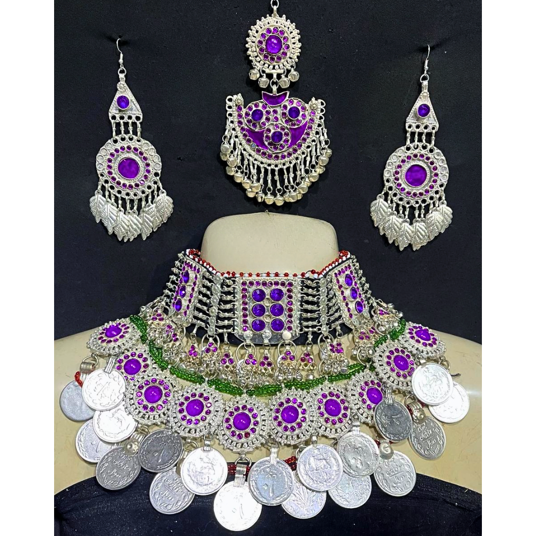 Traditional Afghan Vintage Purple Bridal Full Set