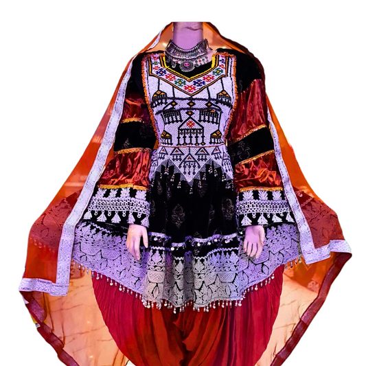 Traditional Afghan Bridal Orange Short Kochi Dress