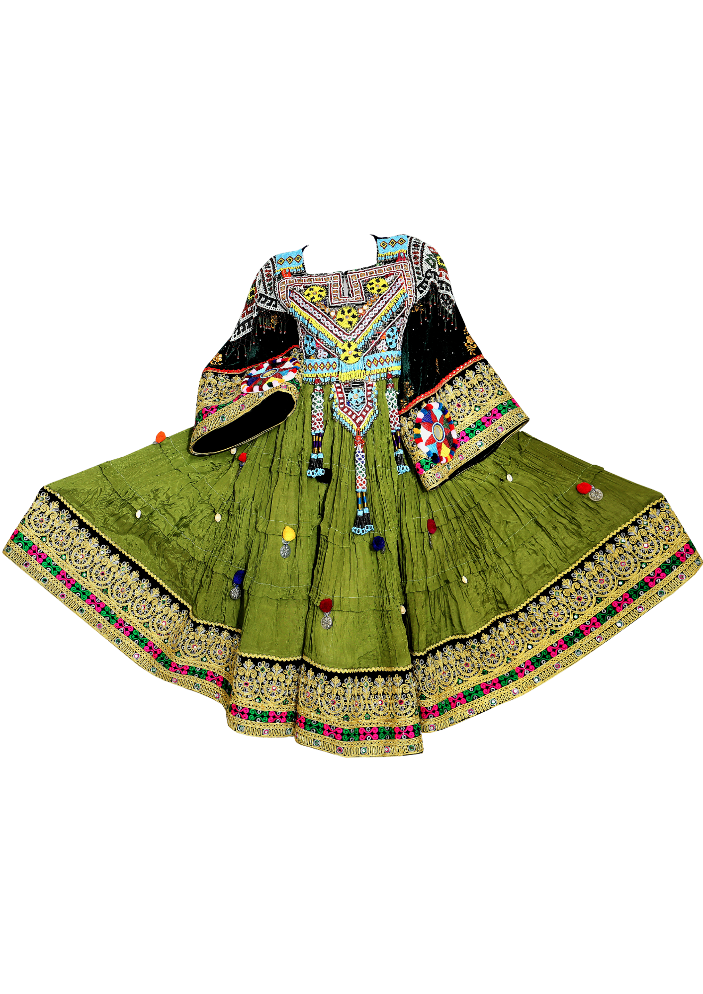 Traditional Bridal Afghan Long Green Kochi Dress - Nikah