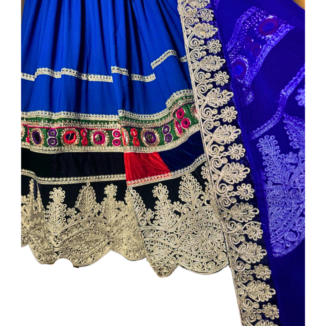 Traditional Afghan Women Long Blue and Silver Bridal Kochi Dress