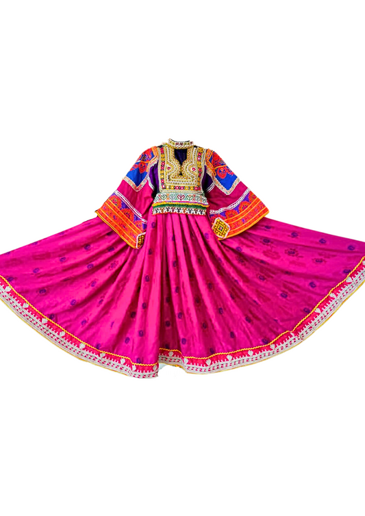 Traditional Afghan Women Long Pink Simple Kochi Dress