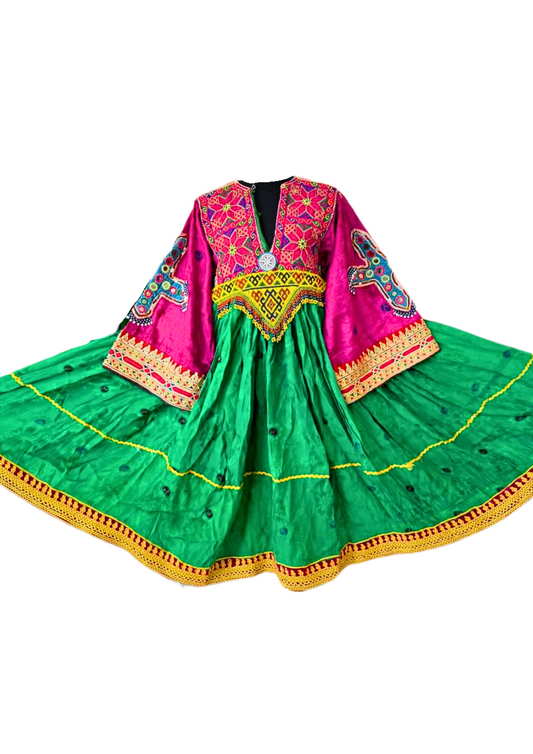 Traditional Afghan Women Short Green Simple Kochi Dress