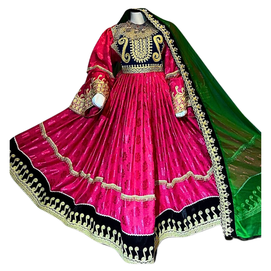 Traditional Afghan Women Long Pink Simple Kochi Dress