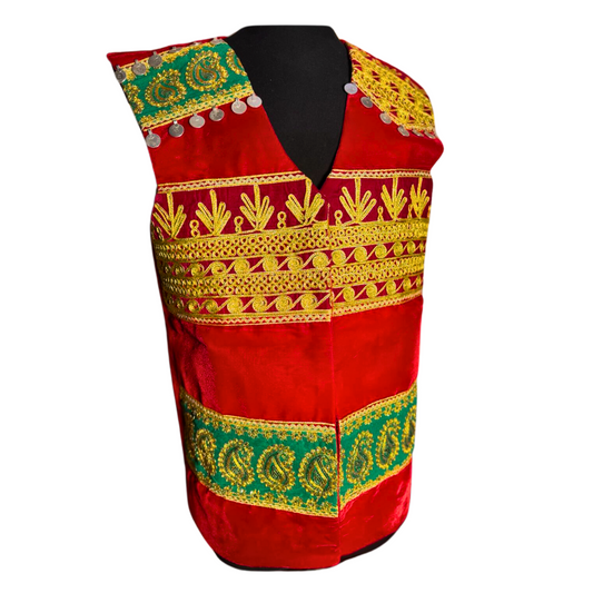 Traditional Afghan Men Red and Gold Groom Waskat - Waistcoat