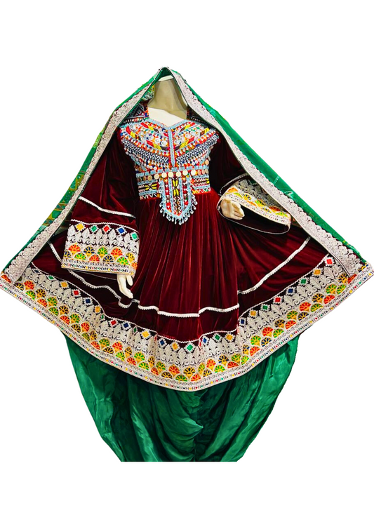 Traditional Afghan Women Short Red Bridal Kochi Dress