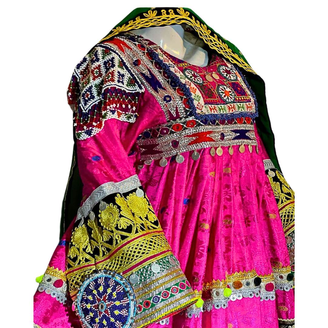 Traditional Afghan Bridal Long Pink Kochi Dress