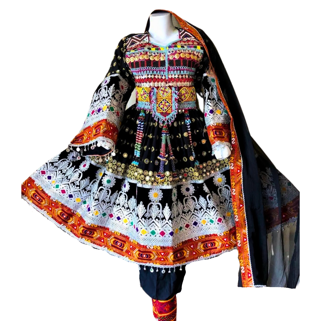 Traditional Afghan Women Kochi Black Bridal Short Dress